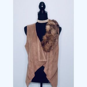 Allen B. Tan Faux Suede Vest With Side Zippers